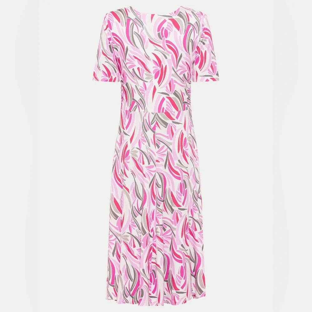 Olsen Pink Leaf Design Jersey Ruched Front Midi Dress Size Large - Picture 13 of 13